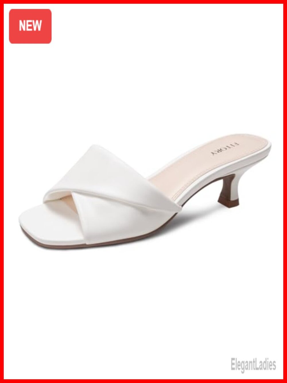 Kitten Heel Cross Band Sandals Square Open Toe Dressy Slip On